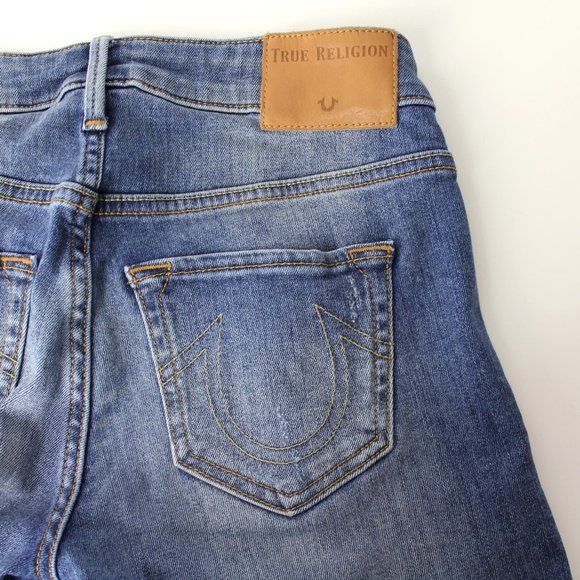 True Religion Halle split hem super skinny distressed jeans blue sz 25 0 - Picture 7 of 14